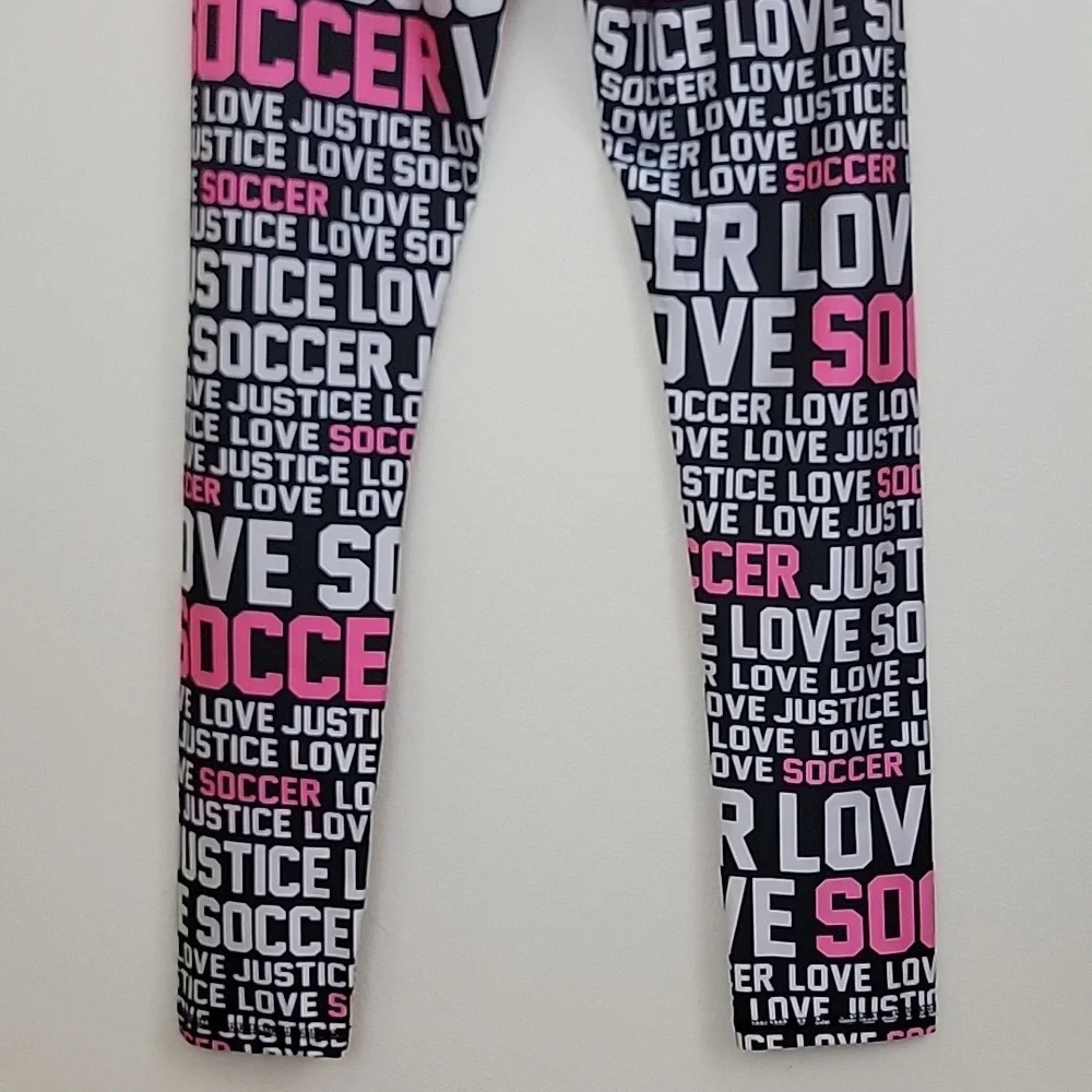 Justice Black, Pink & Silver Soccer Print Leggings Girls Youth 18